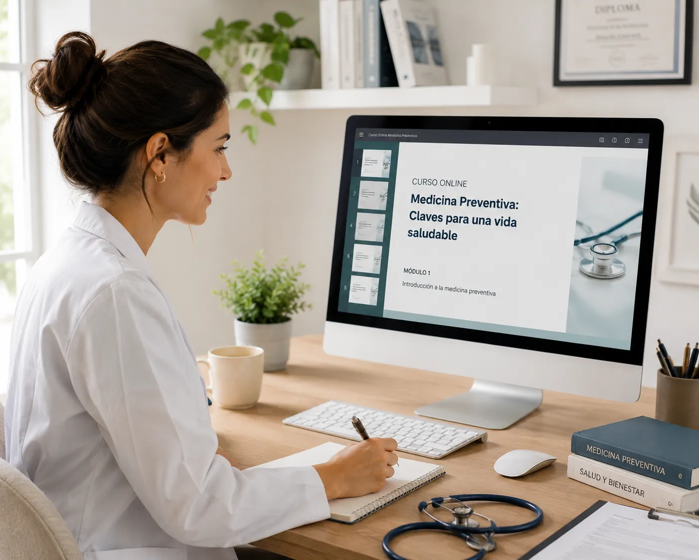 Médico preparando un curso online